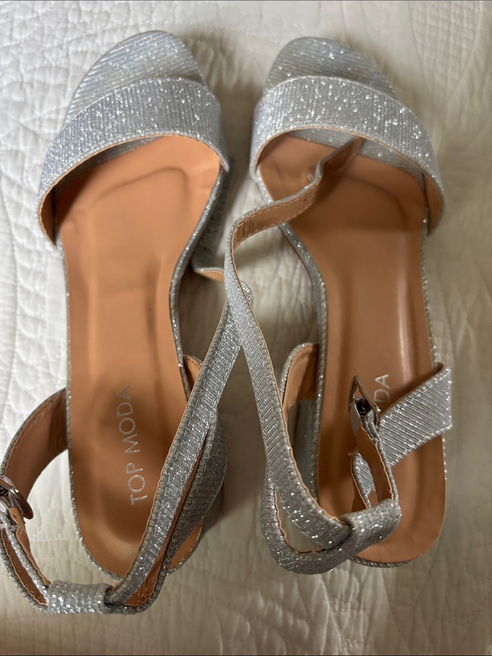 TOP Moda Silver Glitter Slingback Heels